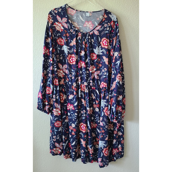Old Navy Floral Dress SZ 2XL / XXL Tiered Ruffles Keyhole Neckline Boho Peasant - Picture 1 of 10